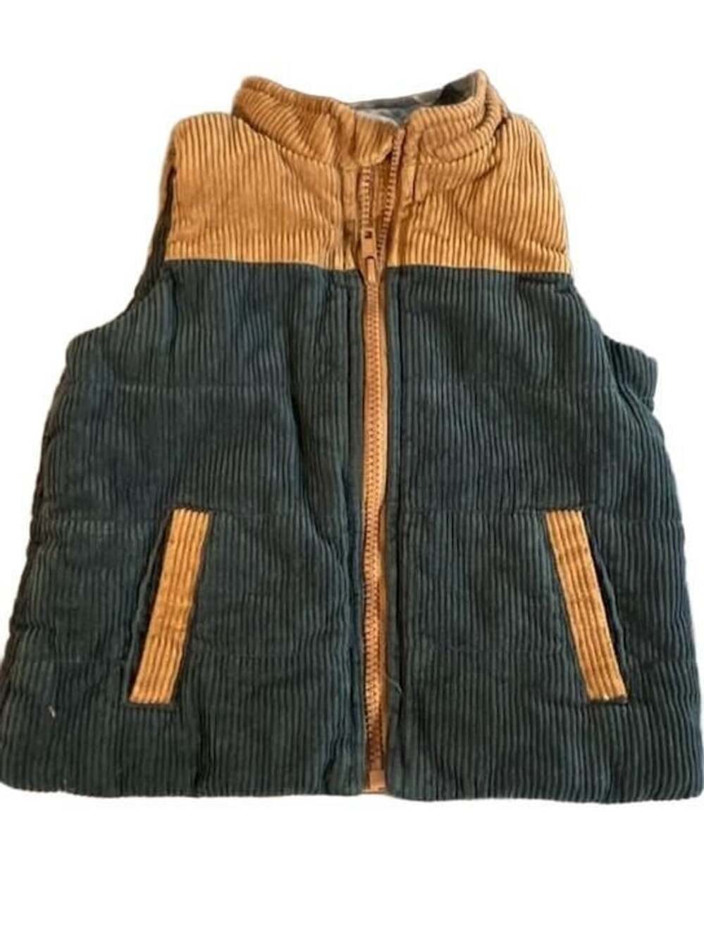 Tommy Bahama Corduroy Vest Size 2T Green Brown Full Zip Plaid Collar